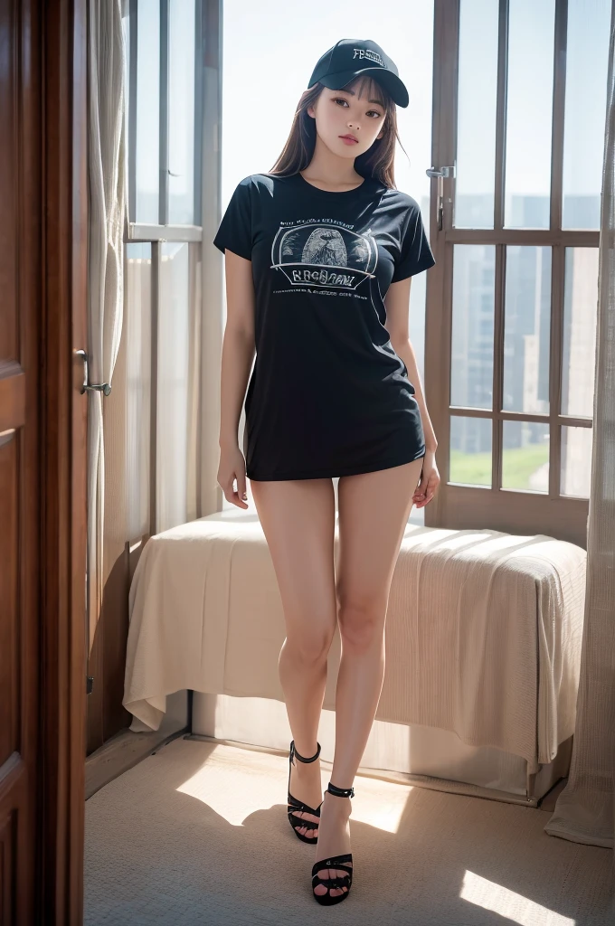 Highest quality, masterpiece, High resolution, 1 Girl,Realistic,,(High definition skin:1.2), 8K UHD, , Frank, High resolution, 4K, 8k,T-shirt,Cap on,Full body photo.Real Photo