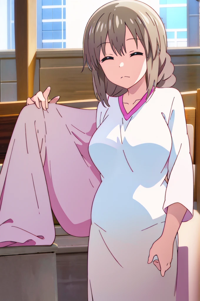 tsukia uzaki, solo, busty, tight clothes, realistic, best quality, masterpiece, pregnant belly