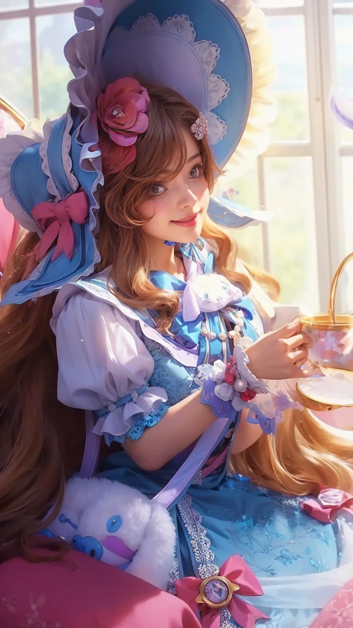 purple dress, adult, 1 girl, elf, toned skin, anime, sitting on bed, look at viewer, (light purple hair), straight hair, smile, face-to-face, oral invitation, best quality, highres, 8k, masterpiece, anatomically correct, super detail, textured skin, diamond face shape, so huge breast, fit body, beautiful, erect nipples, fantasy, anime style, anime painting, shy, timid