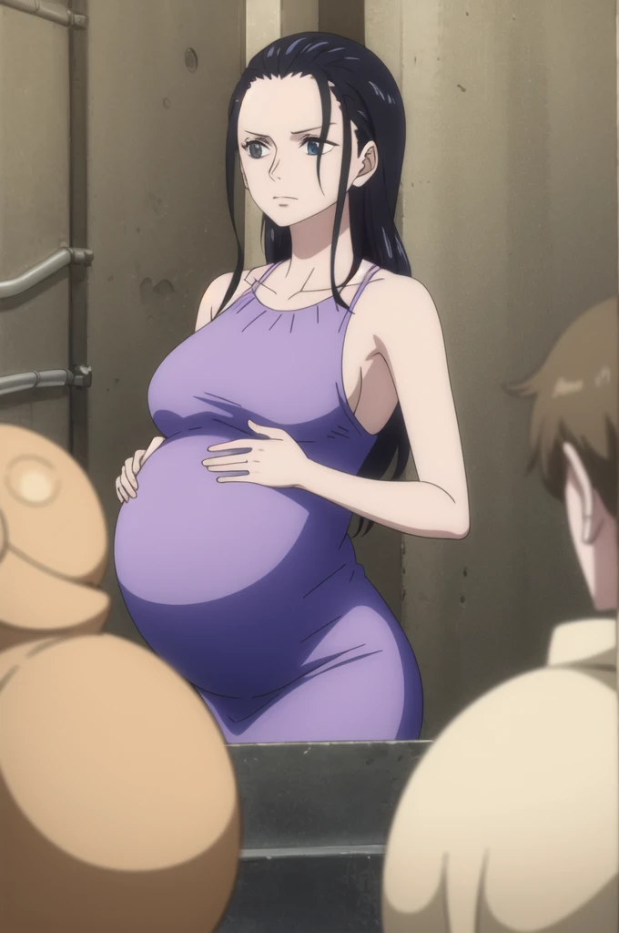 nicorob, slicked back hair, large breasts, mature, pregnant belly, 6 months