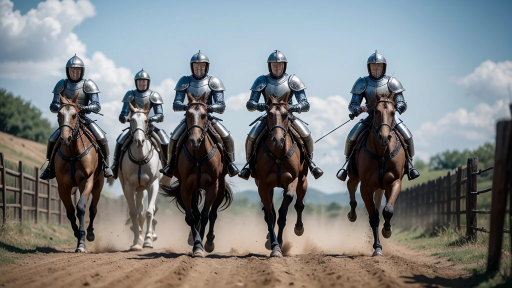 épico medieval army of armoured horse knights running towards the camera, cinematic, plano amplo, tempo chuvoso, campo, épico