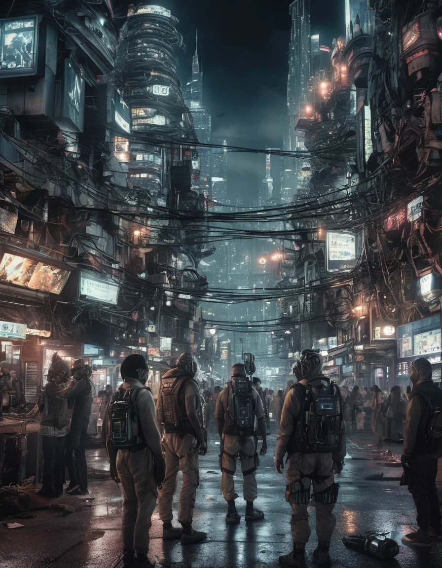 Surreal Art RAW Analogue Photos of Humanoid Neuroorganisms, View your viewers, Big smile, Cyberpunk city at night in the background (Sharp focus, Super detailed, Very complicated, Physically Based Unbiased Rendering), 