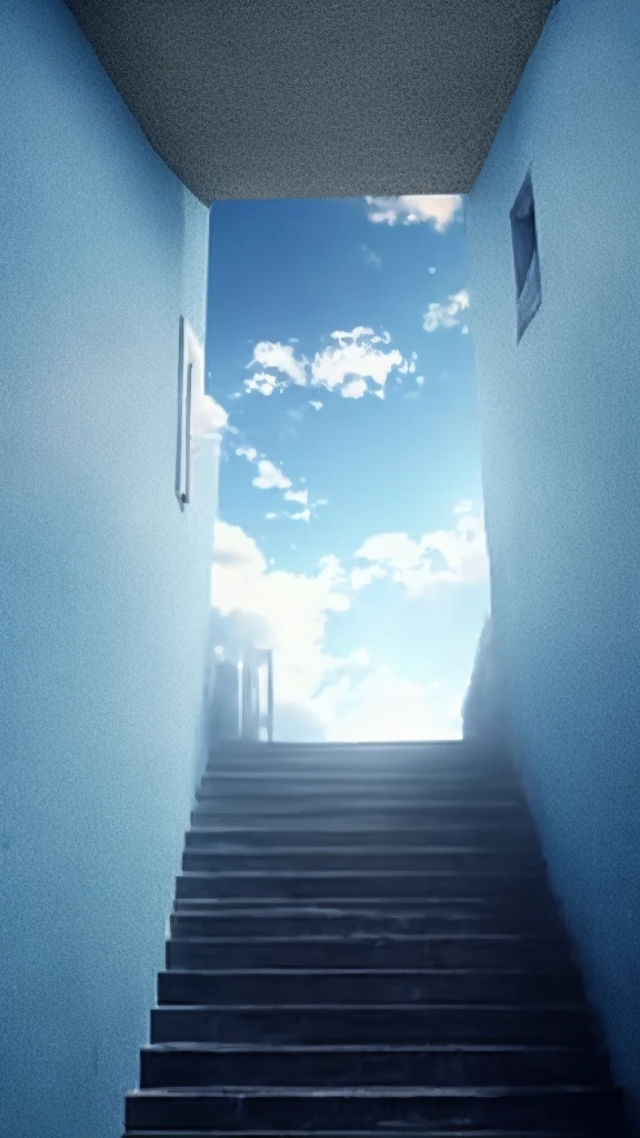 Stairs and door leading to the blue sky