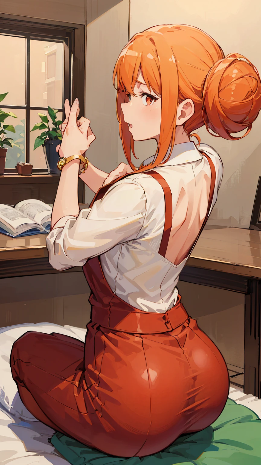 (Highest quality, 8k, masterpiece :1.3),Mrs. Yuigahama,ガハMom, As I expected, my youth romantic comedy is wrong。, One woman,Bun Hair,30 years old,Mom,Orange Hair,orgasm,Sexy pose,back,Big Ass,