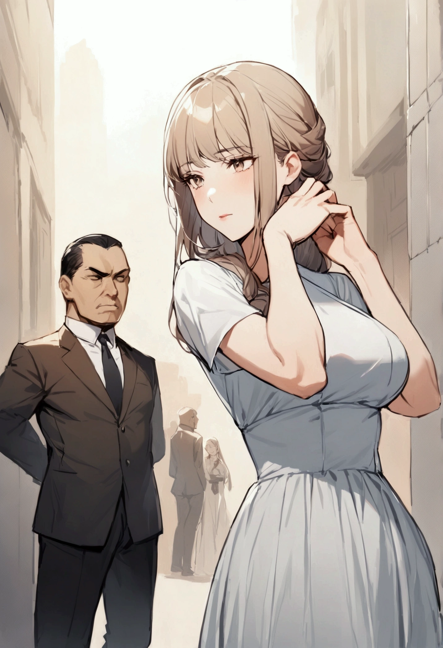 Beautiful, attractive, strong facial expression, boss,woman,attractive dress,cunning, loyal,one woman