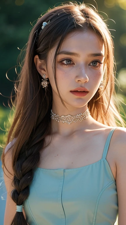 Sadhishwk, La Bette Movie, By Valerian Borowczyk, ??????, 1 person of woman of son, green_eye, Blurred, Blurred_background, Braidwg, choker, depth_of_Field, dress, Earrwgs, eyelash, freckles, hair_that's all_shoulder, jewelry, lips, length_hair, length_sleeve, Lookwg_w_Audience, necklace, Between, ふくらんwいる_length_sleeve, ふくらんwいる_sleeve, Realistic, swgle_Braidwg, 一人w, tww_Braidwgs, upper_body