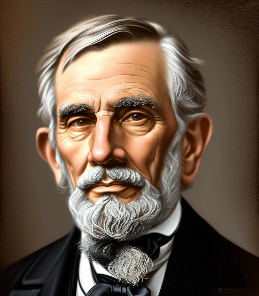 There is a man with a beard and a suit and tie, tone mapped william-adolphe, digitally painted, inspirado em Samuel F. b. Morse, inspired by Morris Kestelman, presidential portrait, bust portrait, side centered painted portrait, a colorized photo, close the portrait, Abraham Lincoln, portrait of old man, rendering of close the portrait, full-face portrait