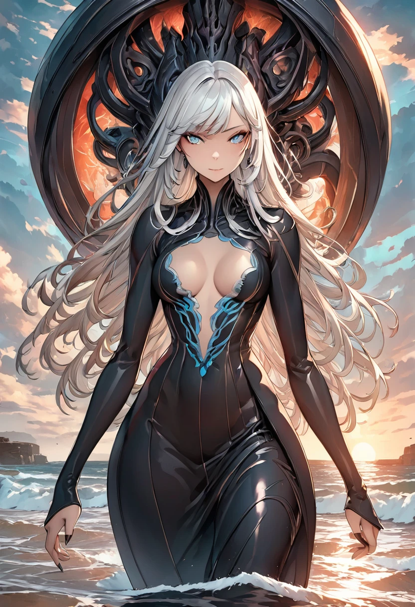 poRtRait, Beautiful woman, white haiR, oRnate dRess, (long haiR in waves like smoke):0.85 , confident expRession, detailed, 16K, sf, intRicate aRtwoRk masteRpiece, Unlucky, matte painting movie posteR, golden Ratio, tRending on cgsociety, intRicate, amazing, tRending on aRtstation, By Artgerm, h. R. Giger and Beksinski, highly detailed, vibRant, pRoduction cinematic chaRacteR RendeR, ultRa high quality model:1