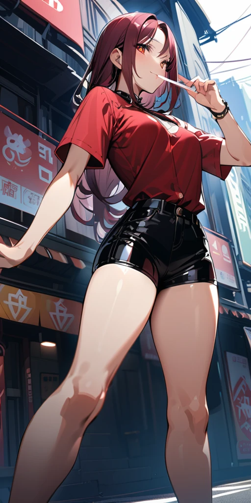 ((Highest quality、masterpiece、Anime Style、Highest quality、High resolution、8k、detailed、ultra-detailed:1.3))、Long legs、Sharp focus:1.2, Beautiful woman with perfect figure:1.4、(smile:1.2), double eyelid、30-year-old woman、Sexy pose、((((Shut your mouth.、One Woman、ワンピース:1.5)))),The background is tokyo