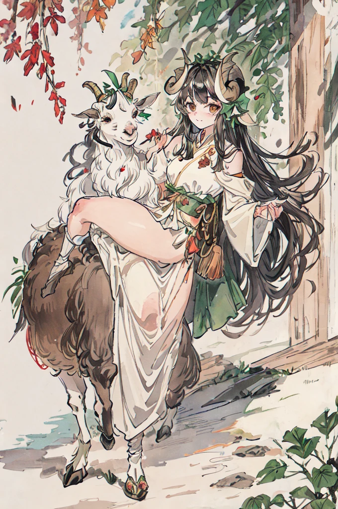 faunesa, goat legs, leaf outfit holding a leaf bow