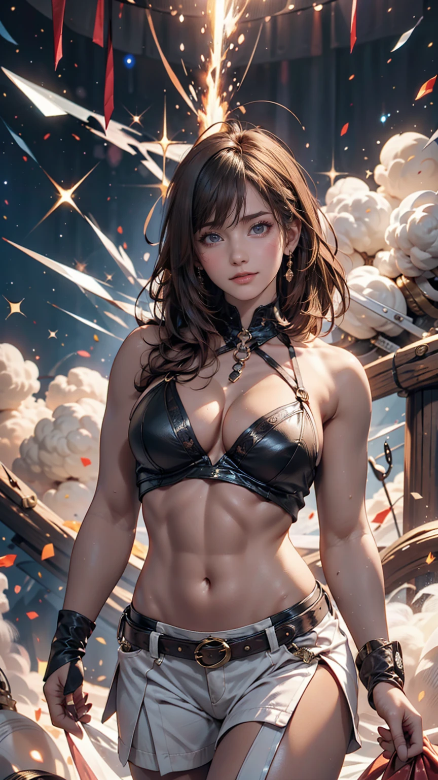 god, Almighty Creator of the Universe, Bigger than all the galaxies, A highly detailed diagram of a super-giant cloud of energy in the middle of the universe, Hyper Sharp, Ultra-realistic, Complex, 32K, Photorealism Style、24-year-old woman、Sexy proportionature female body、Sexy proportionakeup、Textured skin((textured skin))、smile、Narrow waist