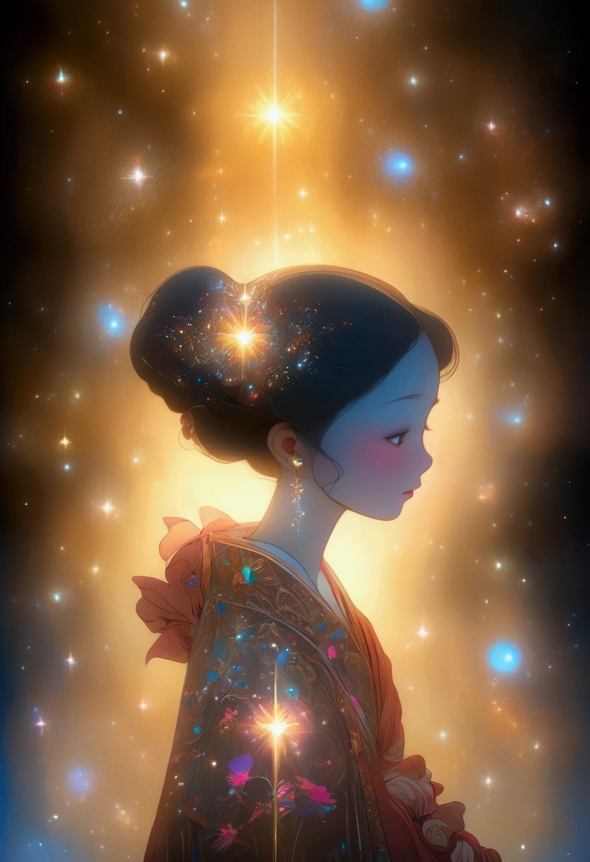 (null飛ぶ子犬), null, 星nullの至点, Inspired by the colorful glow of distant celestial bodies, lighting up the night null with a gentle hint of warmth and longing for the beauty that exists far beyond our reach, whole body, Award-winning, Movie stills, Emotional, Vignette, dynamic, Vivid, (masterpiece, Highest quality, Professional, Perfect composition, so beautiful, Absurd, Very detailed, Intricate details:1.3)