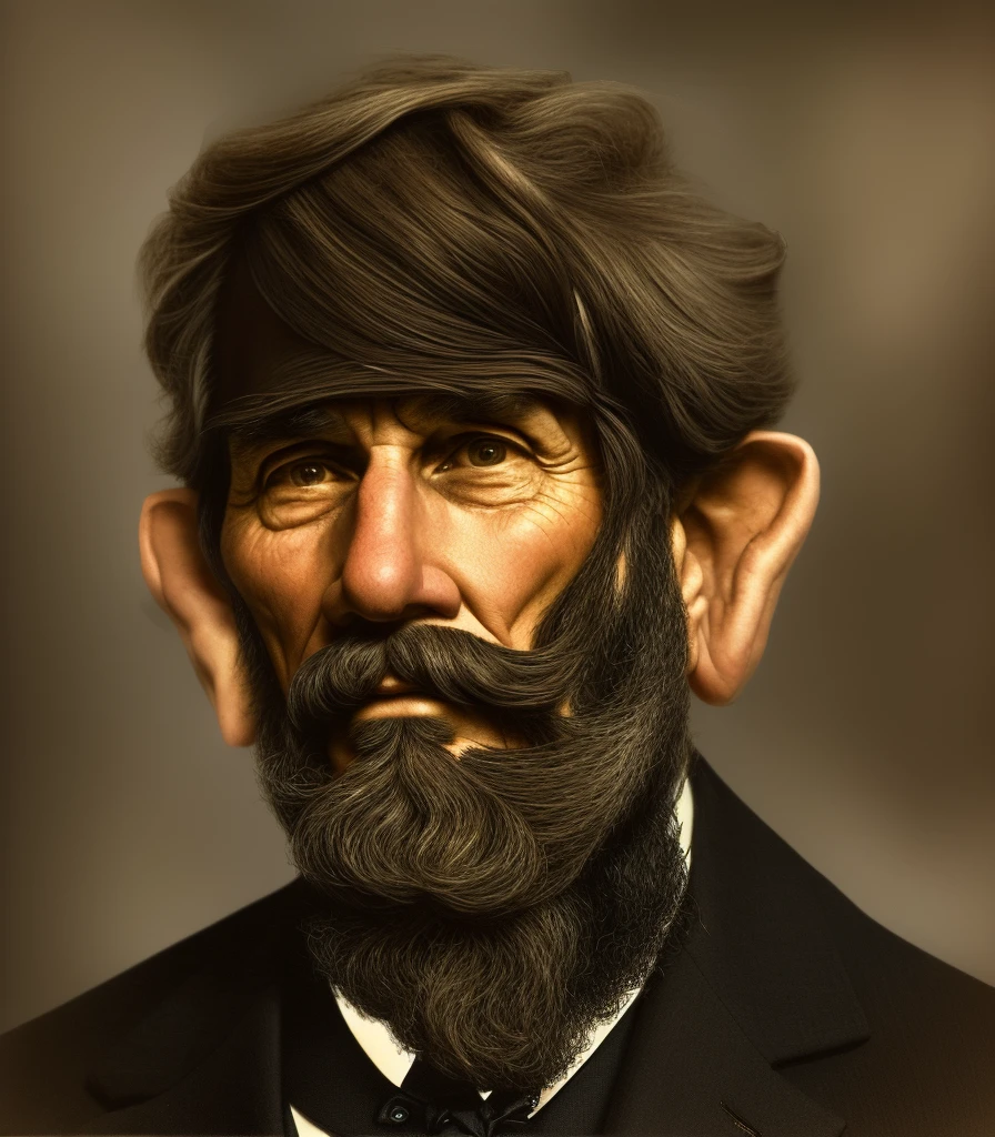 There is a man with a beard and a suit and tie, tone mapped william-adolphe, digitally painted, inspirado em Samuel F. b. Morse, inspired by Morris Kestelman, presidential portrait, bust portrait, side centered painted portrait, a colorized photo, close the portrait, Abraham Lincoln, portrait of old man, rendering of close the portrait, full-face portrait