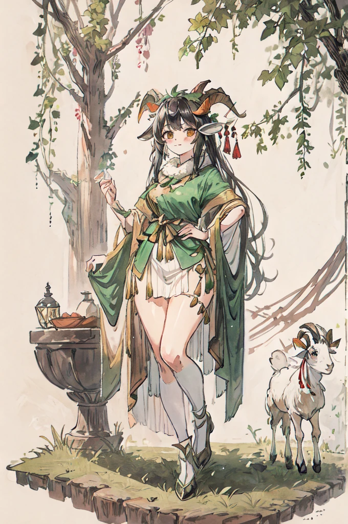 faunesa, goat legs, leaf outfit holding a leaf bow