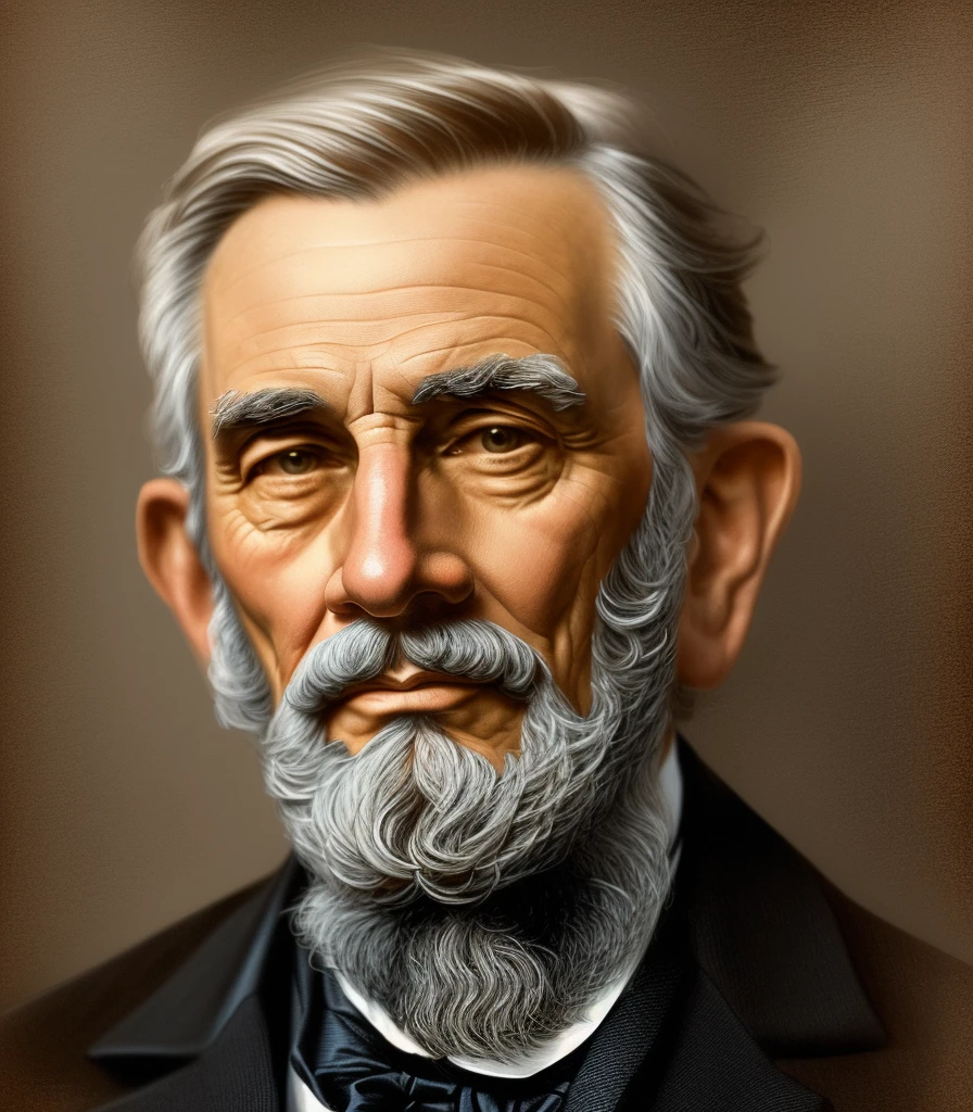 There is a man with a beard and a suit and tie, tone mapped william-adolphe, digitally painted, inspirado em Samuel F. b. Morse, inspired by Morris Kestelman, presidential portrait, bust portrait, side centered painted portrait, a colorized photo, close the portrait, Abraham Lincoln, portrait of old man, rendering of close the portrait, full-face portrait