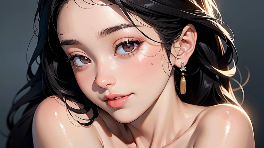 girl, Sweat, vapor, Center of chest, shy, Great hands, Looking at the audience, Cute Smile