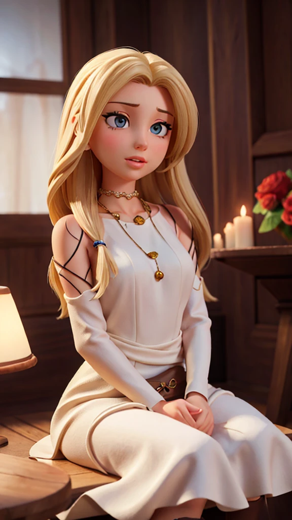 a beautiful woman sitting in her boyfriend's lap, long flowing hair, intimate romantic pose, best quality, 4k, 8k, highres, masterpiece:1.2, ultra-detailed, realistic, photorealistic, photo-realistic:1.37, warm lighting, soft focus, delicate facial features, detailed eyes, nose, lips, long eyelashes, glowing skin, flowing dress, affectionate expression, tender embrace, cozy indoor scene, muted colors, intimate atmosphere