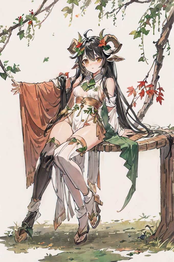 faunesa, goat legs, leaf outfit holding a leaf bow