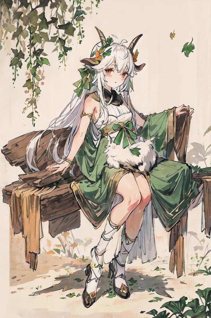 faunesa, goat legs, leaf outfit holding a leaf bow