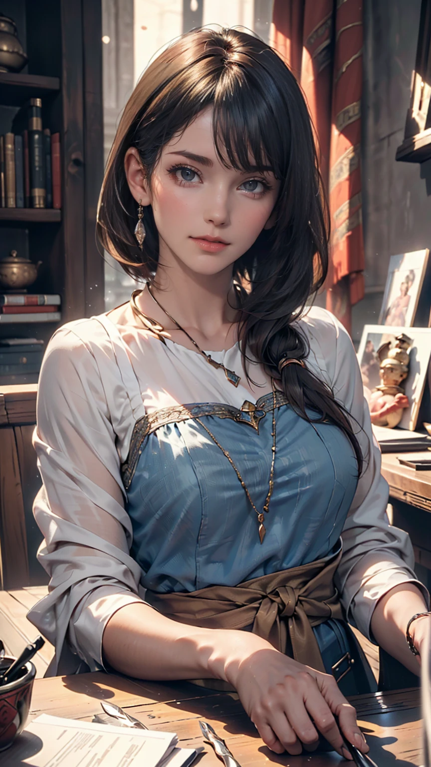 ((最high quality, 8k, masterpiece: 1.3, Ultra HD, high quality, 最high quality, High resolution, realism)) 、that'Cleopatra、Inside an ancient Egyptian palace、Using her body to seduce Julius Caesar of Rome