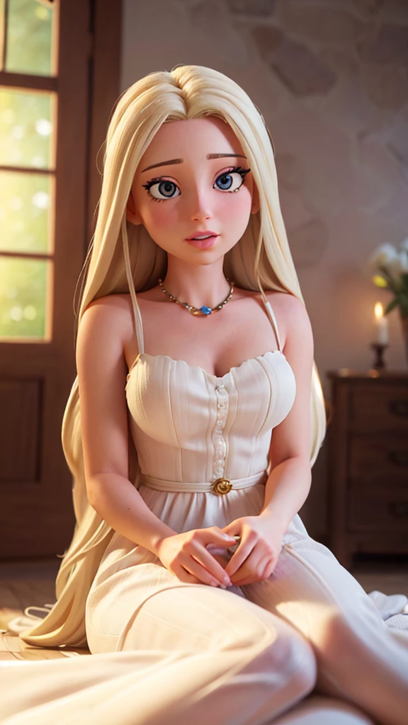 a beautiful woman sitting in her boyfriend's lap, long flowing hair, intimate romantic pose, detailed facial features, glowing skin, tender embrace, warm lighting, soft focus, muted colors, detailed eyes, nose, lips, long eyelashes, flowing dress, affectionate expression, cozy indoor scene, (best quality,4k,8k,highres,masterpiece:1.2),ultra-detailed,(realistic,photorealistic,photo-realistic:1.37)