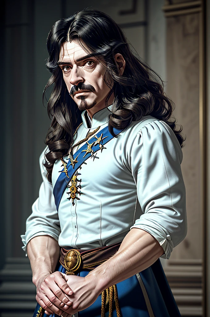 Highest quality，High resolution， (((Charles II))) ，One person，strongest，(Habsburg)，(Accurate fingertips), (The finer details), (Super detailed)，(White skin:)，4K，(high resolution)，whole body, (Front angle), Looking at the camera,masterpiece，(Subtle details)，(Intricate details)，Octane Rendering，(Hyper Detail)，