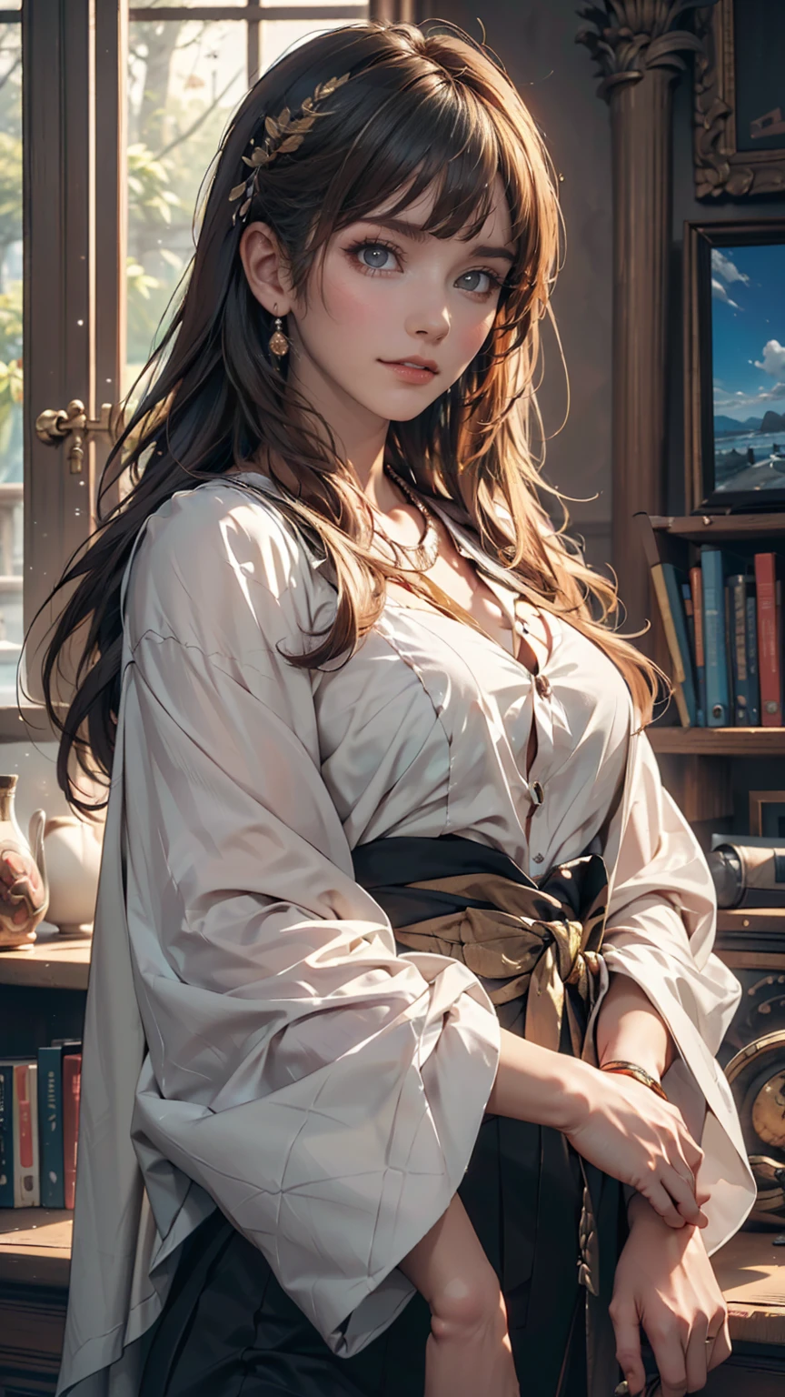 ((最high quality, 8k, masterpiece: 1.3, Ultra HD, high quality, 最high quality, High resolution, realism)) 、that'Cleopatra、Inside an ancient Egyptian palace、Using her body to seduce Julius Caesar of Rome