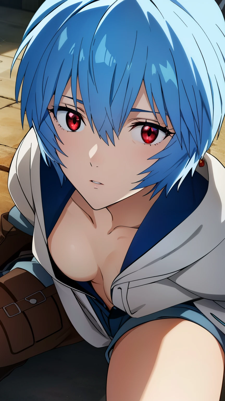 reiayanami, rei ayanami, (ayanami rei:1.2), blue hair, short hair, (red eyes:1.3), Medium breast,
BREAK (College jacket, shorts, boots, earrings), 
BREAK (masterpiece:1.2), best quality, high resolution, unity 8k wallpaper, (illustration:0.8), (beautiful detailed eyes:1.6), extremely detailed face, perfect lighting, extremely detailed CG, (perfect hands, perfect anatomy),cowboy Shot,