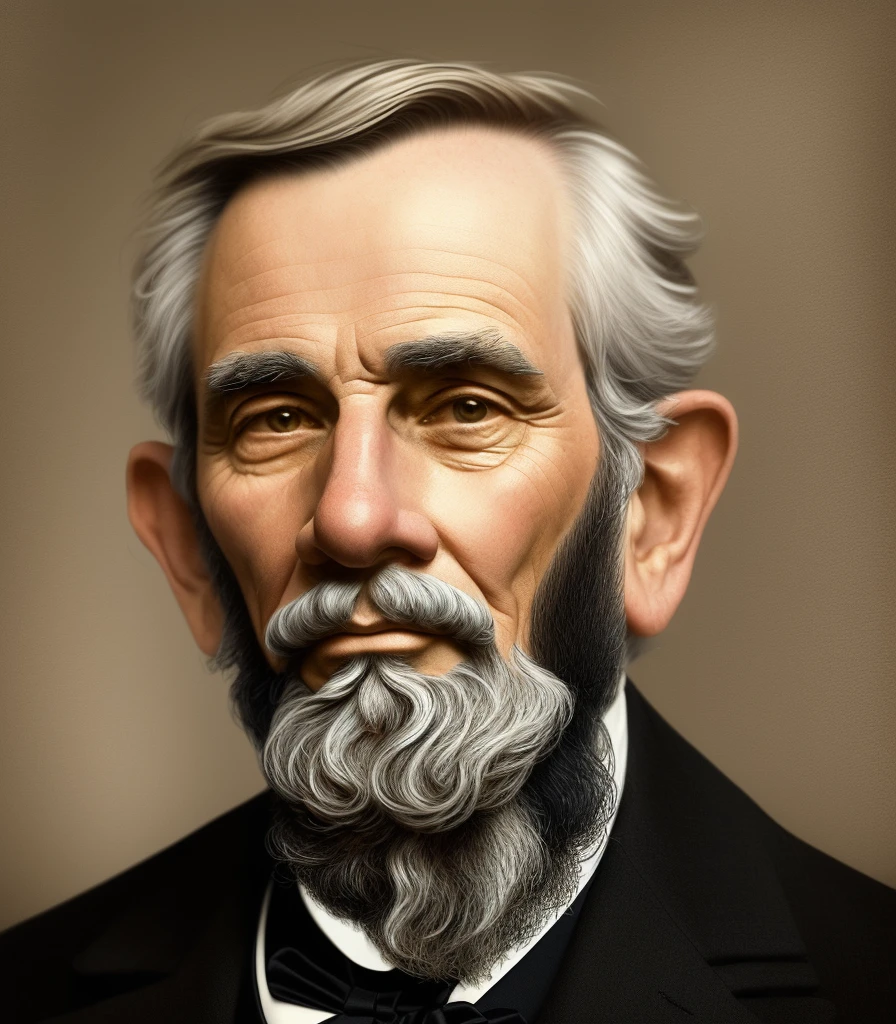 There is a man with a beard and a suit and tie, tone mapped william-adolphe, digitally painted, inspirado em Samuel F. b. Morse, inspired by Morris Kestelman, presidential portrait, bust portrait, side centered painted portrait, a colorized photo, close the portrait, Abraham Lincoln, portrait of old man, rendering of close the portrait, full-face portrait