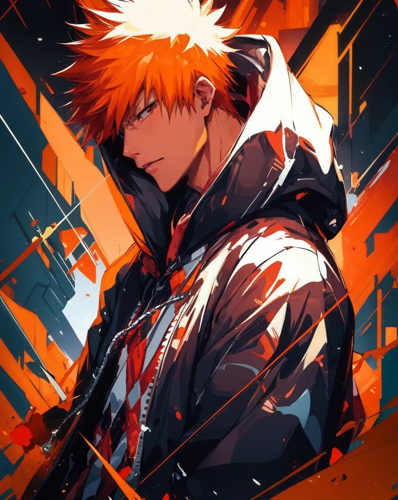 A man with orange hair and a hooded jacket is standing in front of a building, strawberry kurosaki, strawberry, anime wallpaper 4k, anime wallpaper 4k, Anime boy with orange hair, Ultra HD Anime Wallpaper, Amazing anime 8k, 4k anime wallpaper, bleach manga style, anime art wallpaper 4k, anime art wallpaper 4k, 4K Manga Wallpapers