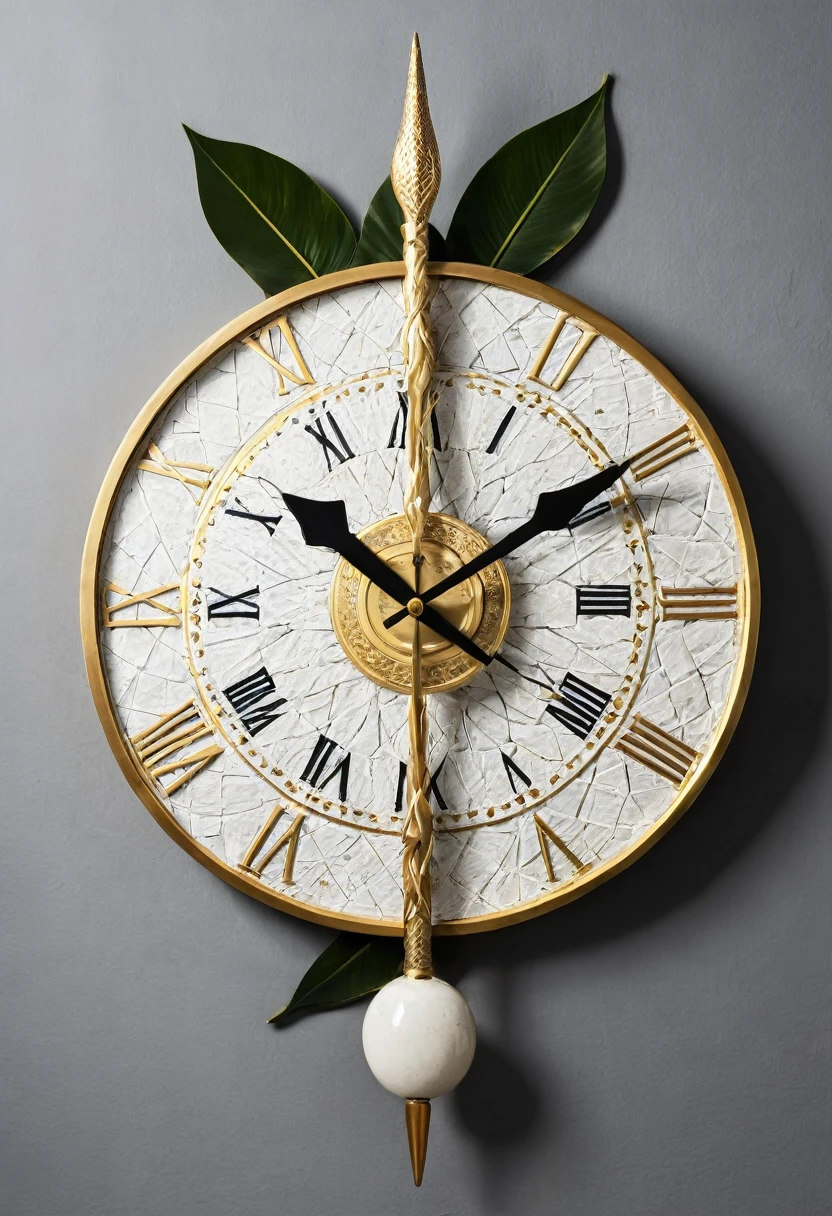 An elegant and culturally rich wall clock, representing the 12 Orixás of the Afro-Brazilian tradition, with each hour highlighting a specific Orisha and its associated symbol. The watch design is a traditional circle with an artistic touch that respects and celebrates the cultural heritage of the Orixás.

detaileds:

12 hours: Oxalá - Represented by a white dove or a white crown.
1 hour: Exu - Symbolized by a trident or a messenger hat.
2 hours: Ogum - Represented by a sword or iron tools.
3 hours: Oxóssi - Symbolized by a bow and arrow.
4 hours: Logunedé - Represented by a fishing rod or a mirror.
5 hours: Obaluaiê - Symbolized by a spear or a xaxará (rattle).
6 hours: Omolu - Represented by straws and a hunched figure.
7 hours: Oxumaré - Symbolized by a snake or a rainbow.
8 Hours: Ossaim - Represented by leaves and medicinal herbs.
9 hours: Xangô - Symbolized by a double-bladed ax.
10 hours: Iansã - Represented by lightning and winds, or a sword and lightning.
11 hours: Iemanjá - Symbolized by a shell or a mirror.
Each number on the clock is replaced by a symbol representing the respective Orixá, and the watch case has a neutral design, maybe an ivory or black pattern, to highlight the colored symbols. Clock hands are simple, mas elegantes, perhaps in a gold or silver color to add a touch of sophistication.

Cores e styled:

Main colors: offwhite, doradas, silver, and vibrant colors for the Orixás symbols.
styled: A mix of traditional and modern, respecting the iconography of the Orixás while fitting well into contemporary decor.