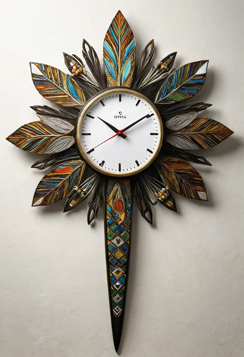 An elegant and culturally rich wall clock, representing the 12 Orixás of the Afro-Brazilian tradition, with each hour highlighting a specific Orisha and its associated symbol. The watch design is a traditional circle with an artistic touch that respects and celebrates the cultural heritage of the Orixás.
detaileds:
12 hours: Oxalá - Represented by a white dove or a white crown.
1 hour: Exu - Symbolized by a trident or a messenger hat.
2 hours: Ogum - Represented by a sword or iron tools.
3 hours: Oxóssi - Symbolized by a bow and arrow.
4 hours: Logunedé - Represented by a fishing rod or a mirror.
5 hours: Obaluaiê - Symbolized by a spear or a xaxará (rattle).
6 hours: Omolu - Represented by straws and a hunched figure.
7 hours: Oxumaré - Symbolized by a snake or a rainbow.
8 Hours: Ossaim - Represented by leaves and medicinal herbs.
9 hours: Xangô - Symbolized by a double-bladed ax.
10 hours: Iansã - Represented by lightning and winds, or a sword and lightning.
11 hours: Iemanjá - Symbolized by a shell or a mirror.
Each number on the clock is replaced by a symbol representing the respective Orixá, and the watch case has a neutral design, maybe an ivory or black pattern, to highlight the colored symbols. Clock hands are simple, mas elegantes, perhaps in a gold or silver color to add a touch of sophistication.
Cores e styled:
Main colors: offwhite, doradas, silver, and vibrant colors for the Orixás symbols.
styled: A mix of traditional and modern, respecting the iconography of the Orixás while fitting well into contemporary decor.