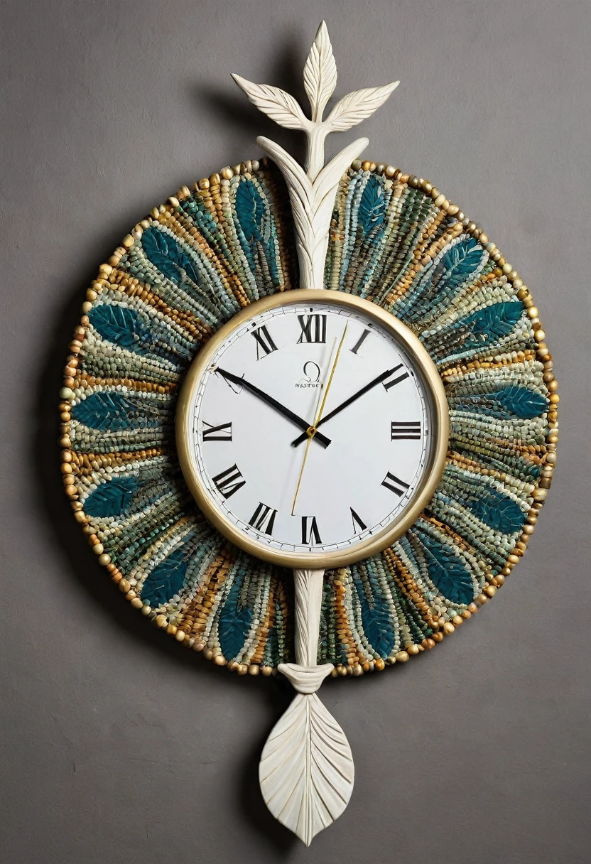 An elegant and culturally rich wall clock, representing the 12 Orixás of the Afro-Brazilian tradition, with each hour highlighting a specific Orisha and its associated symbol. The watch design is a traditional circle with an artistic touch that respects and celebrates the cultural heritage of the Orixás.
detaileds:
12 hours: Oxalá - Represented by a white dove or a white crown.
1 hour: Exu - Symbolized by a trident or a messenger hat.
2 hours: Ogum - Represented by a sword or iron tools.
3 hours: Oxóssi - Symbolized by a bow and arrow.
4 hours: Logunedé - Represented by a fishing rod or a mirror.
5 hours: Obaluaiê - Symbolized by a spear or a xaxará (rattle).
6 hours: Omolu - Represented by straws and a hunched figure.
7 hours: Oxumaré - Symbolized by a snake or a rainbow.
8 Hours: Ossaim - Represented by leaves and medicinal herbs.
9 hours: Xangô - Symbolized by a double-bladed ax.
10 hours: Iansã - Represented by lightning and winds, or a sword and lightning.
11 hours: Iemanjá - Symbolized by a shell or a mirror.
Each number on the clock is replaced by a symbol representing the respective Orixá, and the watch case has a neutral design, maybe an ivory or black pattern, to highlight the colored symbols. Clock hands are simple, mas elegantes, perhaps in a gold or silver color to add a touch of sophistication.
Cores e styled:
Main colors: offwhite, doradas, silver, and vibrant colors for the Orixás symbols.
styled: A mix of traditional and modern, respecting the iconography of the Orixás while fitting well into contemporary decor.