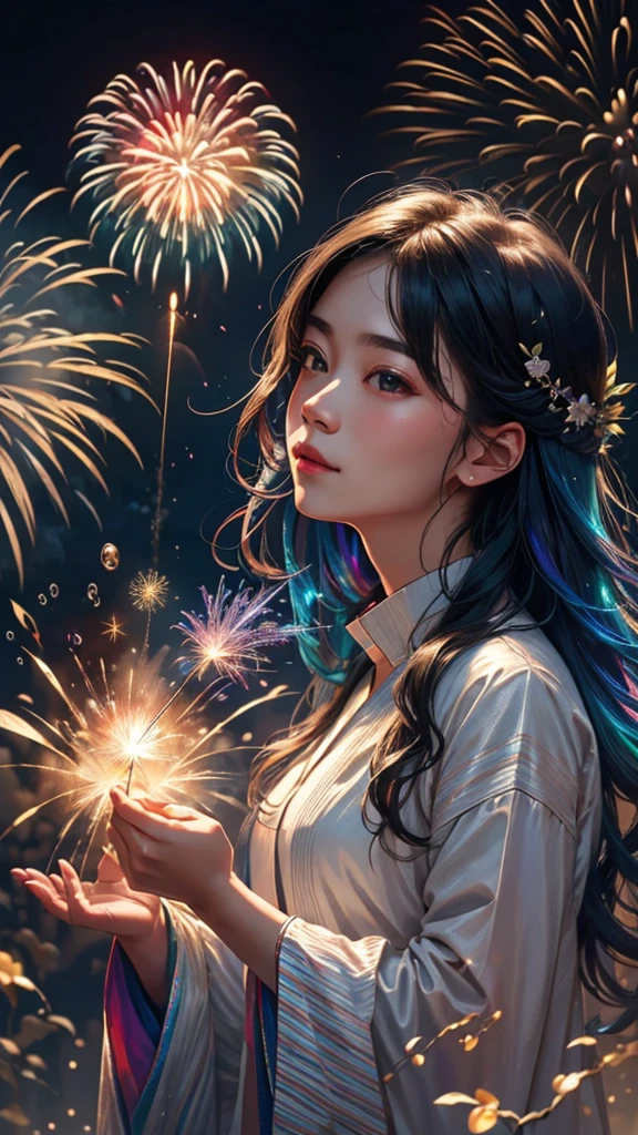 Soap bubble、無数のSoap bubble、Bubble、Soap bubbleたちに囲まれて、Mysterious Landscape、firework、firework大会、Rainbow colorsのfireworkが打ちあがっている瞬間、夜nullとともに、幻想的な海景色で壮大なfirework、future都市、Highest quality、masterpiece, (Diffuse reflection of light:1.2), When the fantastic rainbow turns into shadow, bathed in a mystical atmosphere.Soap bubbleたちも見ています, Cast magic spells. evoke a sense of wonder and awe. A fusion of natural grandeur and magic, Weaving dreams into reality. Behold, null, And the unknown, Fleeting、And an eternal moment, 16K, Ultra-high resolution.Realistic, Ultra-high resolution, to be born,future、Rainbow colorsに光り輝く、Rainbow colors、The world 30 years from now。