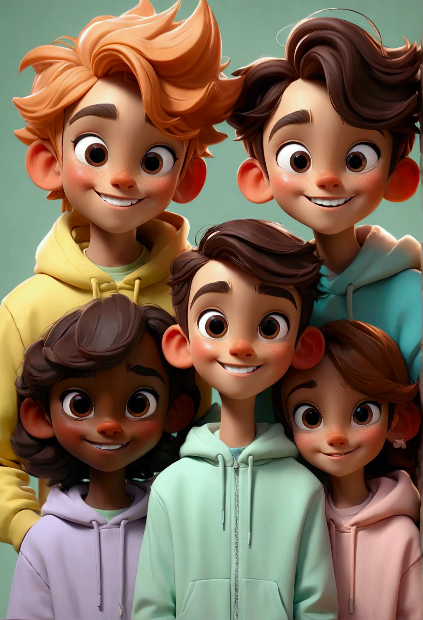 Cute smiling boys and girls in pastel colored clothes