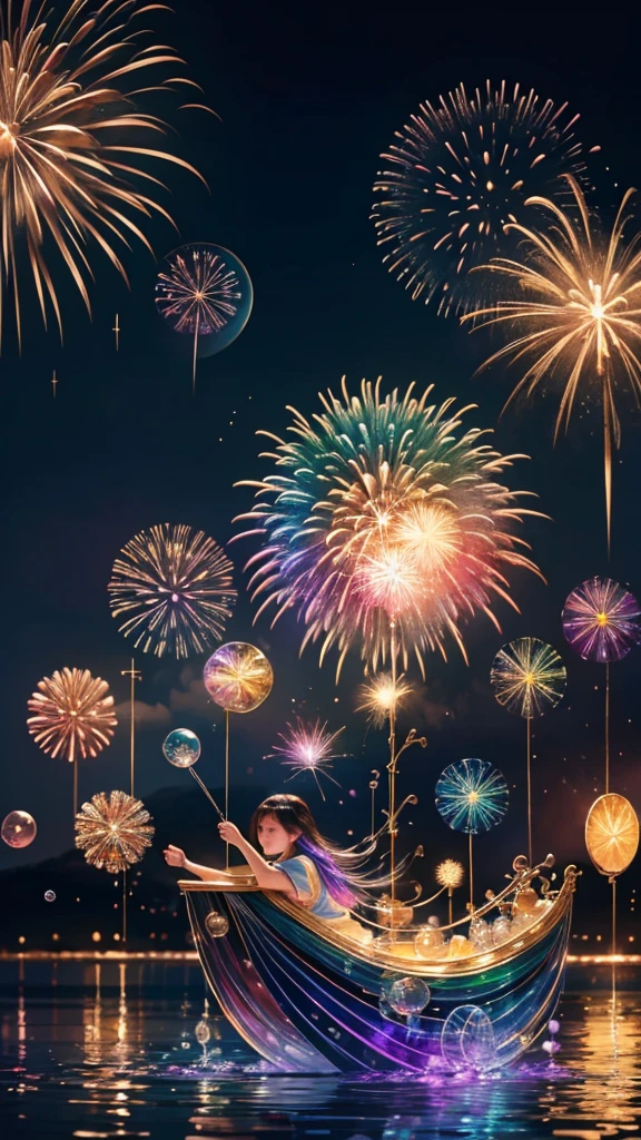 Soap bubble、無数のSoap bubble、Bubble、Soap bubbleたちに囲まれて、Mysterious Landscape、firework、firework大会、Rainbow colorsのfireworkが打ちあがっている瞬間、夜nullとともに、幻想的な海景色で壮大なfirework、future都市、Highest quality、masterpiece, (Diffuse reflection of light:1.2), When the fantastic rainbow turns into shadow, bathed in a mystical atmosphere.Soap bubbleたちも見ています, Cast magic spells. evoke a sense of wonder and awe. A fusion of natural grandeur and magic, Weaving dreams into reality. Behold, null, And the unknown, Fleeting、And an eternal moment, 16K, Ultra-high resolution.Realistic, Ultra-high resolution, to be born,future、Rainbow colorsに光り輝く、Rainbow colors、The world 30 years from now。