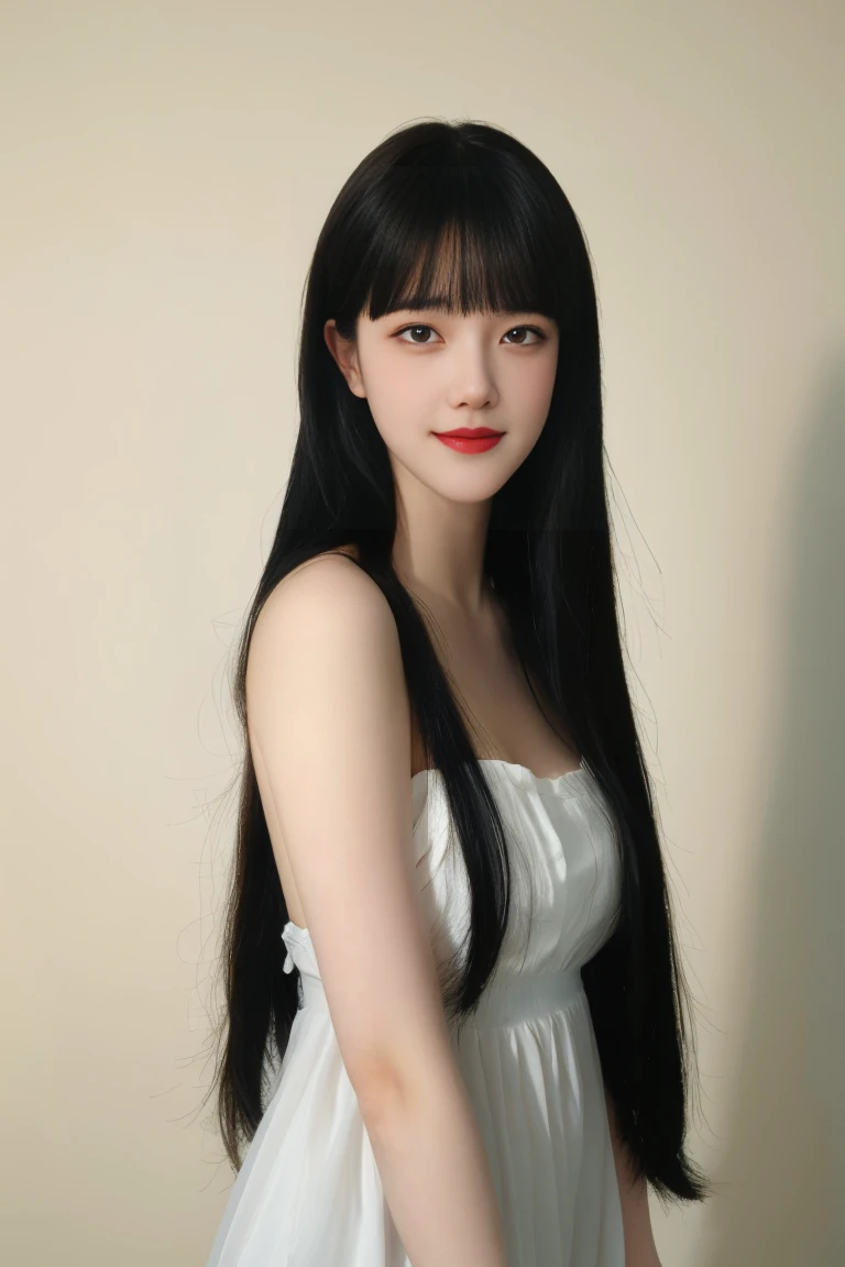 ulzzang-6500-v1.1,(raw photo:1.2),((photorealistic:1.30)), ((best quality)) ,((masterpiece)),((Ultra High Resolution)), ((Clear View)),,Ultra-high resolution,Clear face,（Reality：1.4) ,  illustration, an extremely delicate and beautiful, extremely detailed ,CG ,unity ,8k wallpaper, Amazing, finely detail, masterpiece,best quality,official art,extremely detailed CG unity 8k wallpaper,absurdres, incredibly absurdres, huge filesize, ultra-detailed, highres, extremely detailed,beautiful detailed girl, extremely detailed eyes and face, beautiful detailed eyes,light on face,cinematic lighting, 1girl, 独奏, long hair, black hair, bangs, smile, Fallow, Underwear,