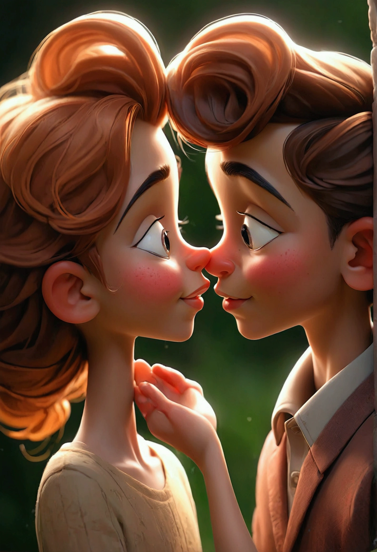 A boy and girl with cute smiles are kissing