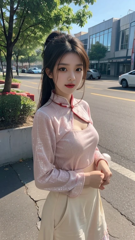 1 Girl,roadside,Soft Light,Chinese Beauty,cheongsam,Dark-haired
