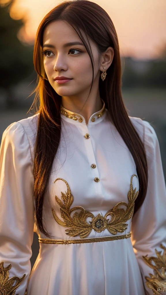 (disorganized, High resolution, super detailed), 1 girl, Constellation - Aries Goddess , alone, mature, baroque, long dress, long sleeve, elegant, colorful, most detailed, Upper body , sunset hair . eyes of fire . Brave, purposeful, productive, The face of an enterprising humanitarian .