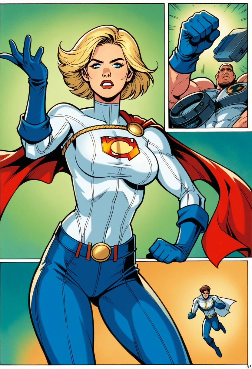 a close up of a woman in a superhero costume with a cape, power girl, invisible woman, chris moore. artgerm, j. scott campbell, zenescope, as a retro futuristic heroine, emma frost, jean-sebastien rossbach, as a retrofuturistic heroine, comic book character, artgerm comic, j scott campbell, 8k