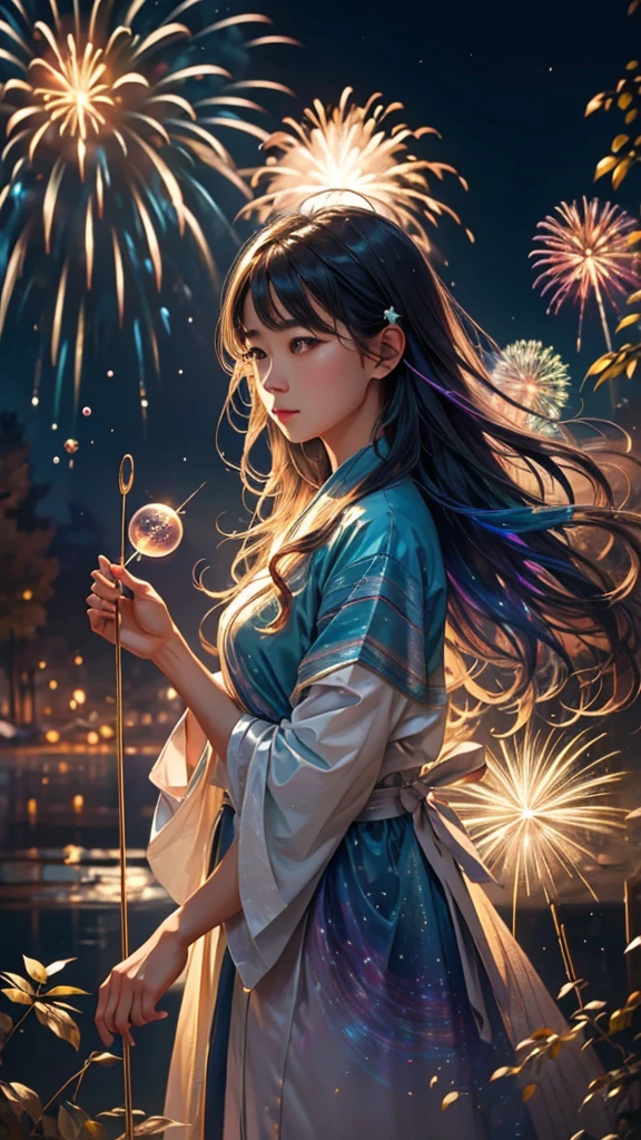 Soap bubbleとfirework、Soap bubble、無数のSoap bubble、Bubble、Soap bubbleたちに囲まれて、Mysterious Landscape、firework、firework大会、Rainbow colorsのfireworkが打ちあがっている瞬間、夜nullとともに、幻想的な海景色で壮大なfirework、future都市、Highest quality、masterpiece, (Diffuse reflection of light:1.2), When the fantastic rainbow turns into shadow, bathed in a mystical atmosphere.Soap bubbleたちも見ています, Cast magic spells. evoke a sense of wonder and awe. A fusion of natural grandeur and magic, Weaving dreams into reality. Behold, null, And the unknown, Fleeting、And an eternal moment, 16K, Ultra-high resolution.Realistic, Ultra-high resolution, to be born,future、Rainbow colorsに光り輝く、Rainbow colors、The world 30 years from now。