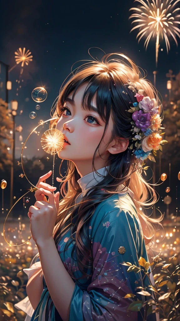 Soap bubbleとfirework、Soap bubble、無数のSoap bubble、Bubble、Soap bubbleたちに囲まれて、Mysterious Landscape、firework、firework大会、Rainbow colorsのfireworkが打ちあがっている瞬間、夜nullとともに、幻想的な海景色で壮大なfirework、future都市、Highest quality、masterpiece, (Diffuse reflection of light:1.2), When the fantastic rainbow turns into shadow, bathed in a mystical atmosphere.Soap bubbleたちも見ています, Cast magic spells. evoke a sense of wonder and awe. A fusion of natural grandeur and magic, Weaving dreams into reality. Behold, null, And the unknown, Fleeting、And an eternal moment, 16K, Ultra-high resolution.Realistic, Ultra-high resolution, to be born,future、Rainbow colorsに光り輝く、Rainbow colors、The world 30 years from now。