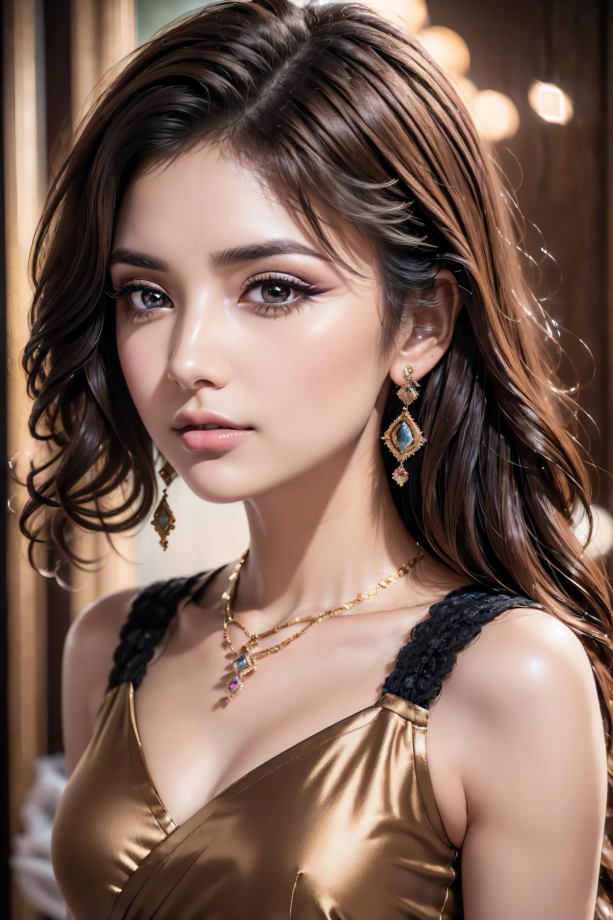 Golden necklace made of gold with precious stones, WHITE BACKGROUND PNG