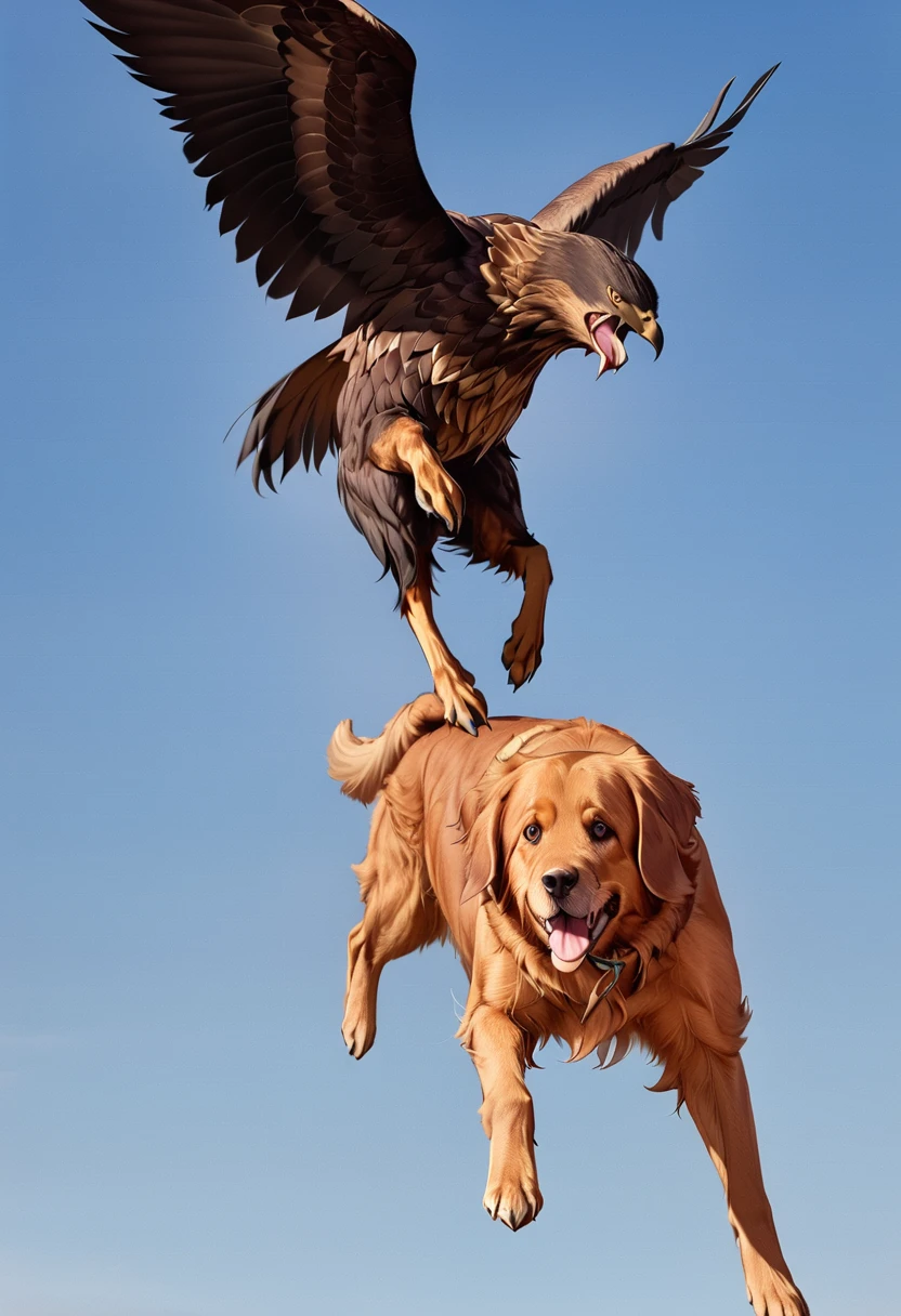 There is a bird flying over the dog, Eagle eats snakes, Flying giant animals, Hot Photos, Intense Combat, flying mythical beasts, The puppies merged into one, Threatening!!!, Split into wings in half, caught on camera, Thought-provoking, Very accurate pictures, Extremely clear images, Good vs. Evil, The battle between good and evil, standoff