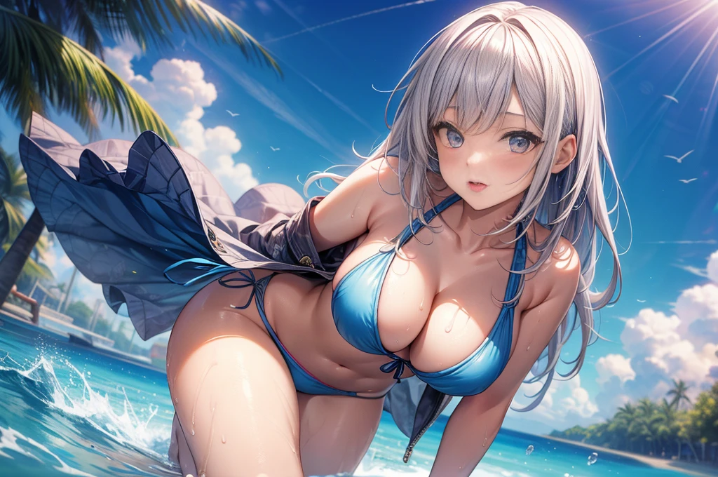 masterpiece, best quality, high quality, detailed, ultra detailed, hyper detailed, insanely detailed, exquisite, beautiful, FHD, Full-HD, 4K, 8K, 16K, highres, absurdres,summer girls!!,swim suit,(dynamic angle),perfect body