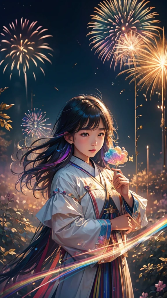 子Bear、Bear、子Bearたちに囲まれて、Mysterious Landscape、firework、firework大会、Rainbow colorsのfireworkが打ちあがっている瞬間、夜nullとともに、幻想的な海景色で壮大なfirework、future都市、Highest quality、masterpiece, (Diffuse reflection of light:1.2), When the fantastic rainbow turns into shadow, bathed in a mystical atmosphere.子Bearたちも見ています, Cast magic spells. evoke a sense of wonder and awe. A fusion of natural grandeur and magic, Weaving dreams into reality. Behold, null, And the unknown, Fleeting、And an eternal moment, 16K, Ultra-high resolution.Realistic, Ultra-high resolution, to be born,future、Rainbow colorsに光り輝く、Rainbow colors、The world 30 years from now。