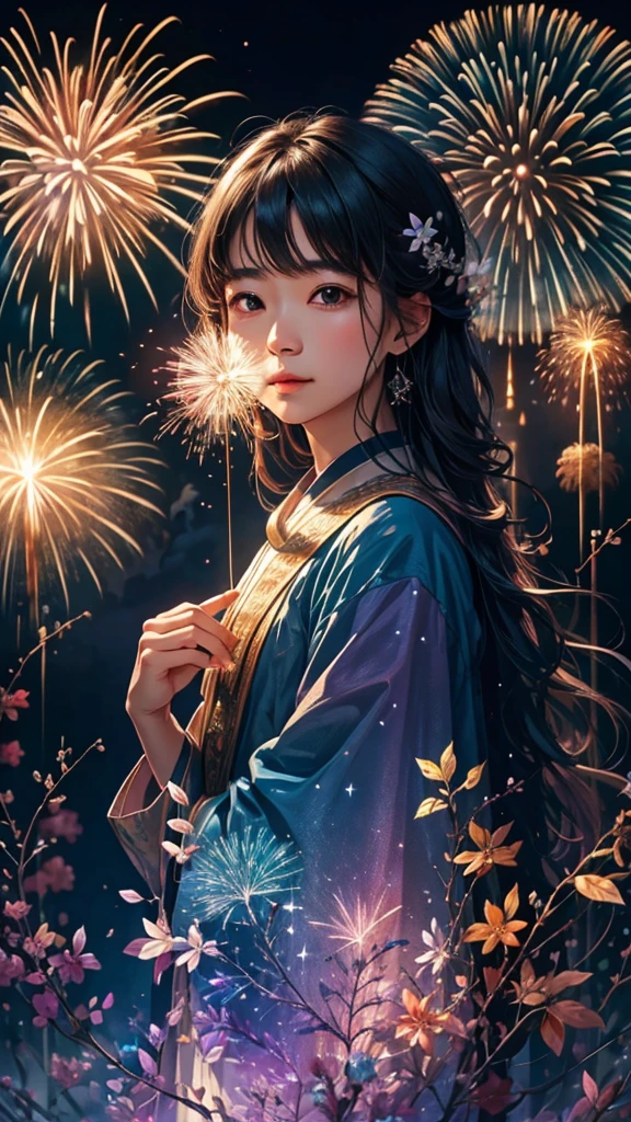 子Bear、Bear、子Bearたちに囲まれて、Mysterious Landscape、firework、firework大会、Rainbow colorsのfireworkが打ちあがっている瞬間、夜nullとともに、幻想的な海景色で壮大なfirework、future都市、Highest quality、masterpiece, (Diffuse reflection of light:1.2), When the fantastic rainbow turns into shadow, bathed in a mystical atmosphere.子Bearたちも見ています, Cast magic spells. evoke a sense of wonder and awe. A fusion of natural grandeur and magic, Weaving dreams into reality. Behold, null, And the unknown, Fleeting、And an eternal moment, 16K, Ultra-high resolution.Realistic, Ultra-high resolution, to be born,future、Rainbow colorsに光り輝く、Rainbow colors、The world 30 years from now。
