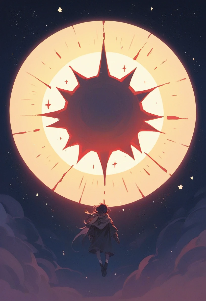 Sun and stars in a dark sky