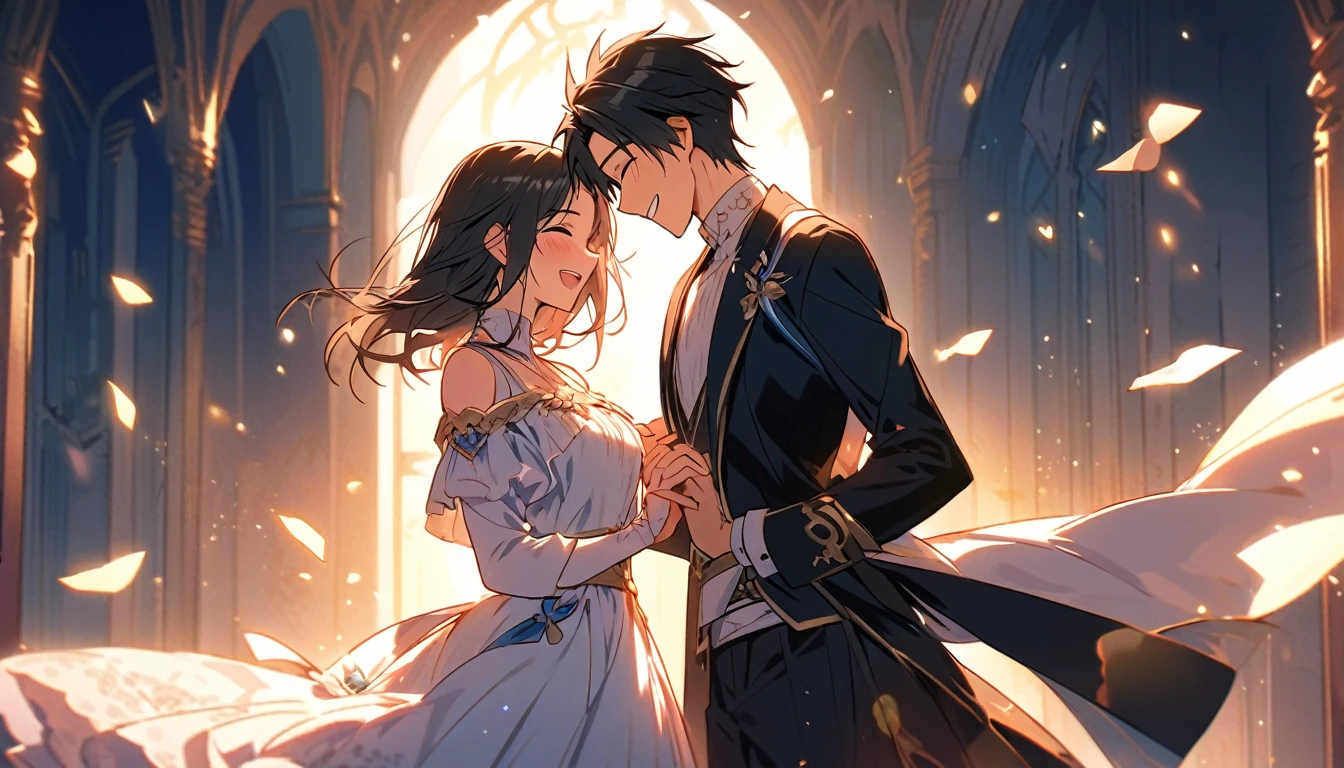 A scene where an 18-year-old boy and an 18-year-old girl are laughing together. His friend's smile heals his heart, and he stands up with renewed courage. This moment expresses the hope of taking a step towards the future together with their bond.